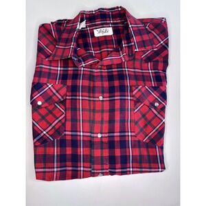 Vintage Tem Tex Men's Pearl Snap Shirt Red‎ Short Sleeved XL